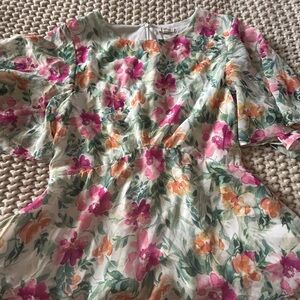 En Creme Floral Blouse - Pink, Green, Orange